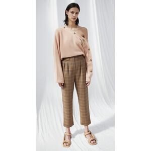 Nanushka Mitsu Pleat Front Straight Cropped‎ pants Check Plaid Brown Women's M